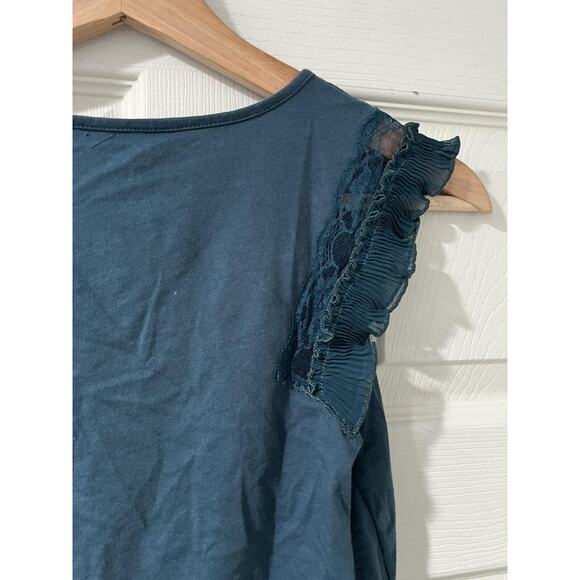 ARMANI EXCHANGE Women Teal Flutter Sleeve Top Green Size S Cotton A001981 - Picture 3 of 8